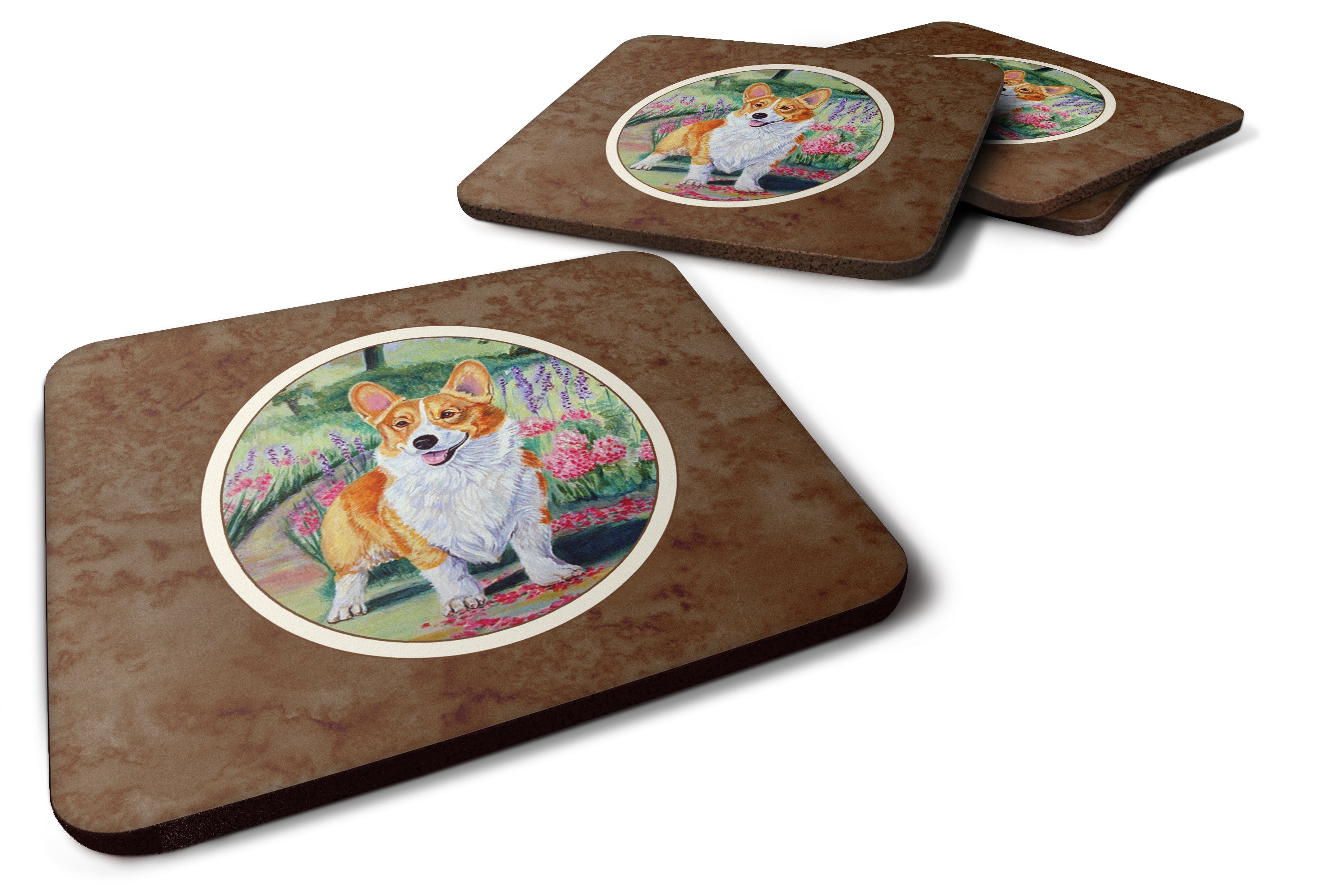 Pembroke Corgi Springtime Foam Coasters Set of 4 Cup Coasters for Indoor Outdoor, Tabletop Protection, Anti Slip, Mouse pad Material