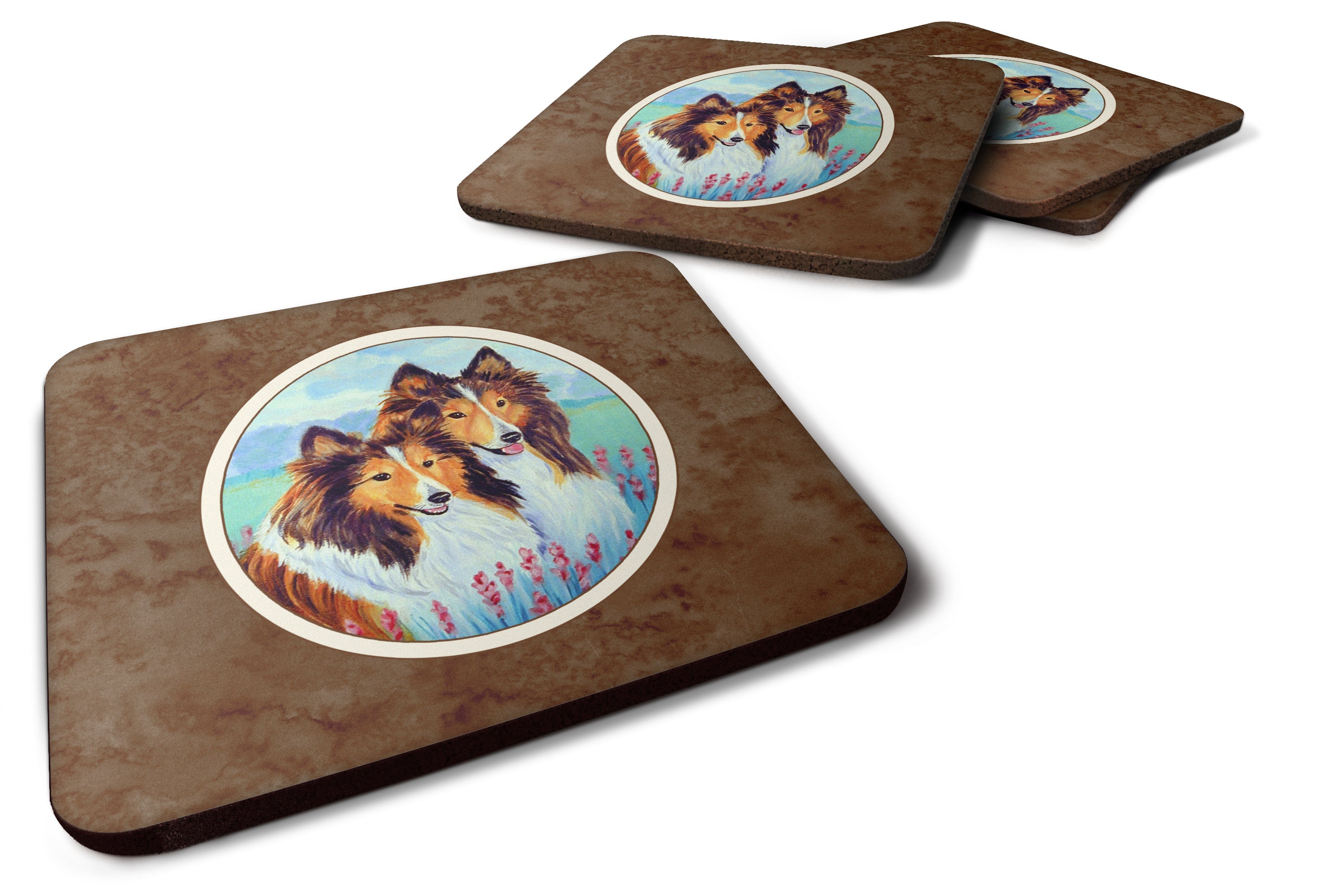 Sable Shelties Double Trouble Foam Coasters Set of 4 Cup Coasters for Indoor Outdoor, Tabletop Protection, Anti Slip, Mouse pad Material