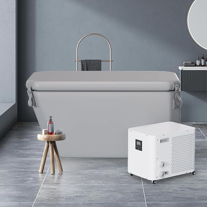 Angled Cold Plunge Tub Portable Ice Bath Tub for Athletes Fitness Recovery Water Chiller Compatible Cold Plunge Outdoor Ice Bathtub (Gray without Logo)
