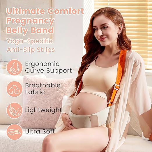 Upgranded Pregnancy Belly Band, Belly Support Belt for Pregnant Women with Adjustable Straps, Back Support, Waist Support Belt for Pregnancy (Orange, Small)
