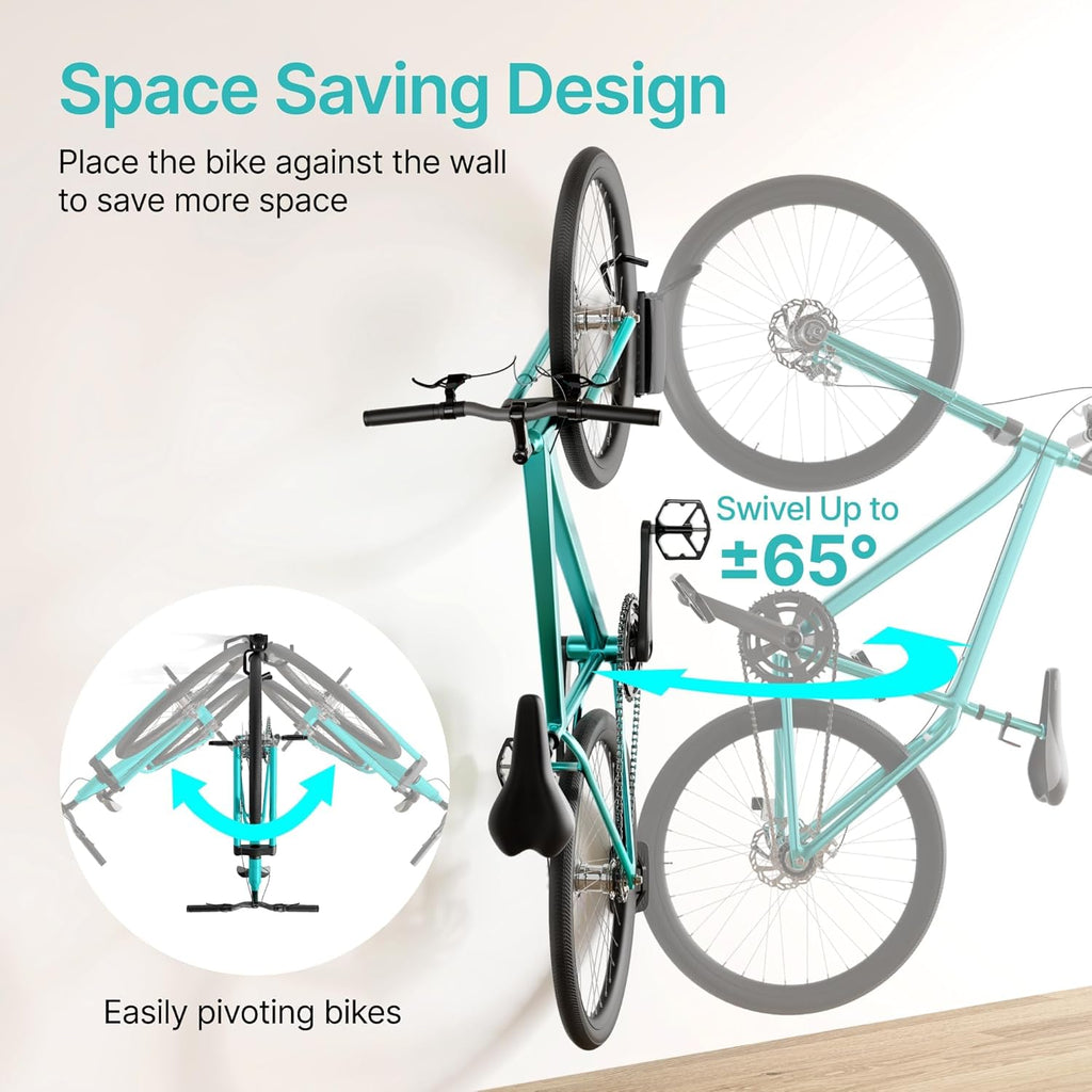 Bike Rack Garage, Bike Wall Mount Heavy Duty, Holds 77 Lbs, Swivel Bike Hangers for Garage, Adjustable Indoor Bike Storage for Bedroom Home Office, 4 Pack