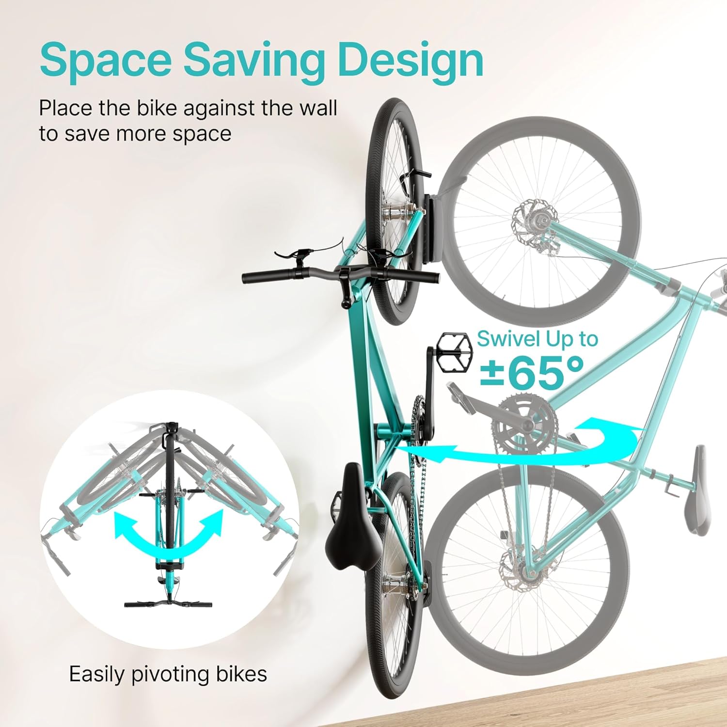 Bike Rack Garage, Bike Wall Mount Heavy Duty, Holds 77 Lbs, Swivel Bike Hangers for Garage, Adjustable Indoor Bike Storage for Bedroom Home Office, 1 Pack