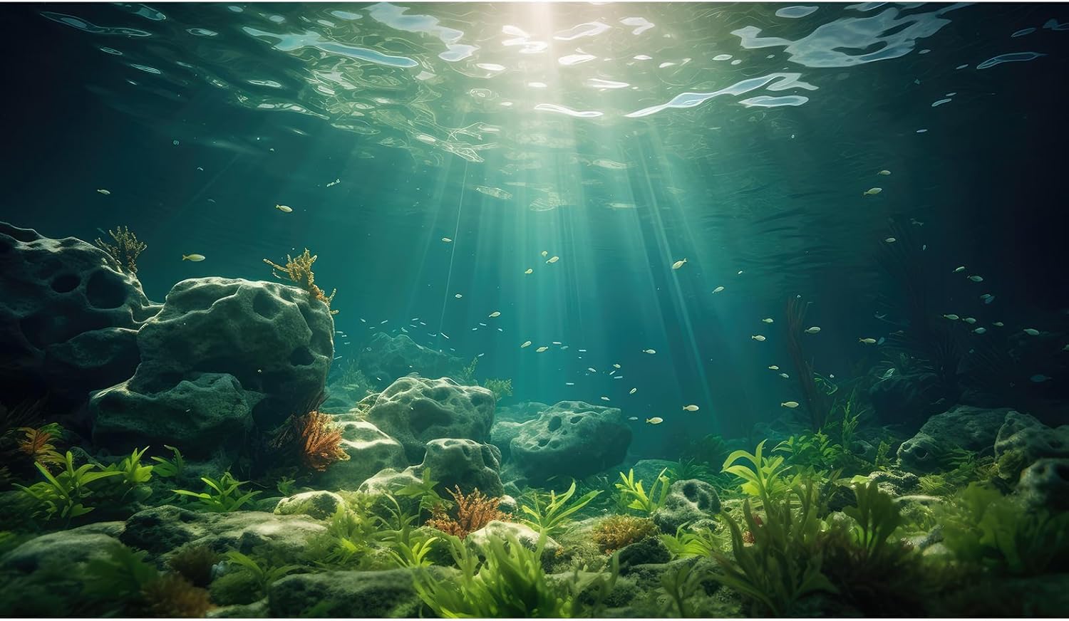 Under The Sea Aquarium Background Deep Sea Aquatic Plants Fish Tank Background Underwater Rock Sunray Terrarium Backgrounds Tropical Fish Deep Ocean Floor Fish Tank Backgrounds 60x24in