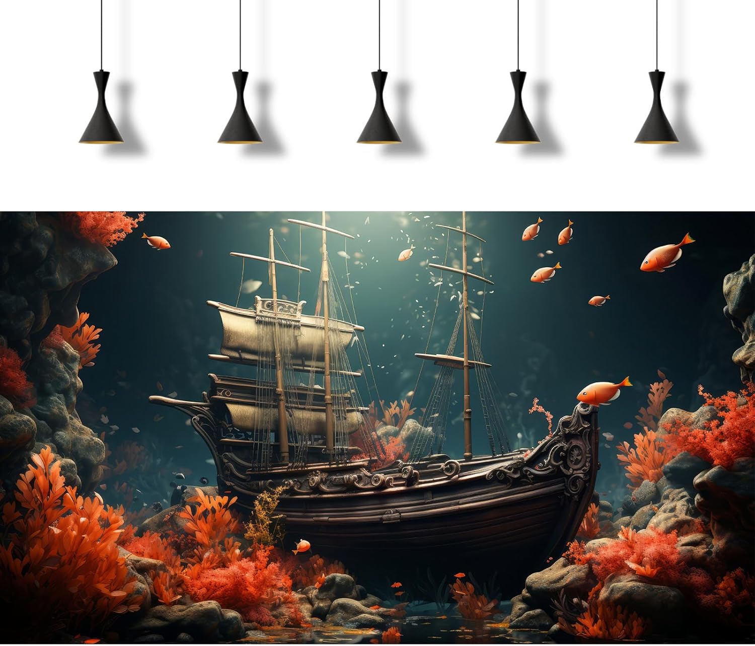 Pirate Shipwreck Aquarium Background Under The Sea Coral Reefs Fish Tank Background Underwater Sunken Ship Landscape Terrarium Background Tropical Sea Marine Life Aquarium Tank Background 72x16in