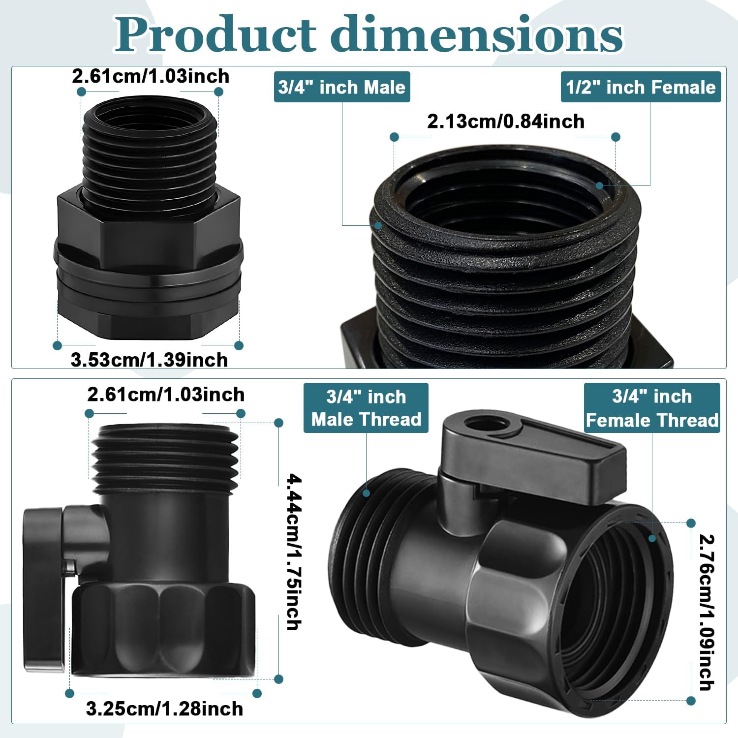 4 Pack Rain Barrel Spigot kit 3/4'' Plastic Garden Hose Shut Off Valve Kit With 3/4 GHT Bulkhead Fitting for Rain Barrels Aquariums Water Tanks Tubs Pools Spigot
