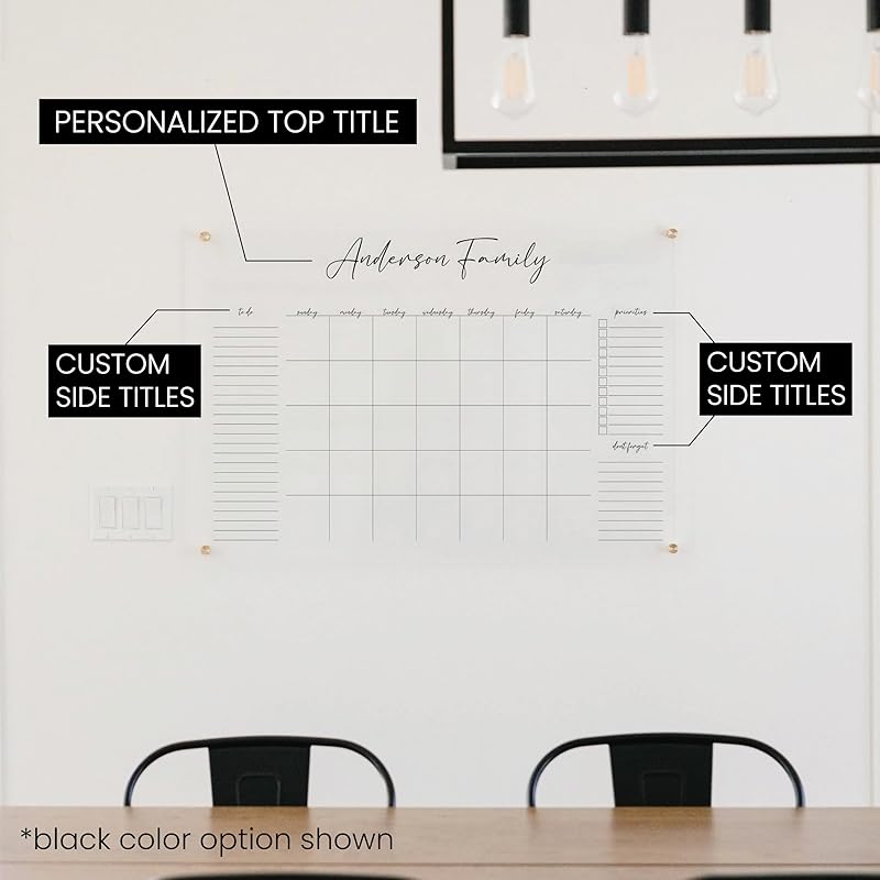 Personalized Clear Acrylic Calendar for Wall, Calendar Whiteboard for Wall, Dry Erase Wall Calendar, Wall Calendar Organizer System for Home (Cursive, Blush, 31"W x 23"H)