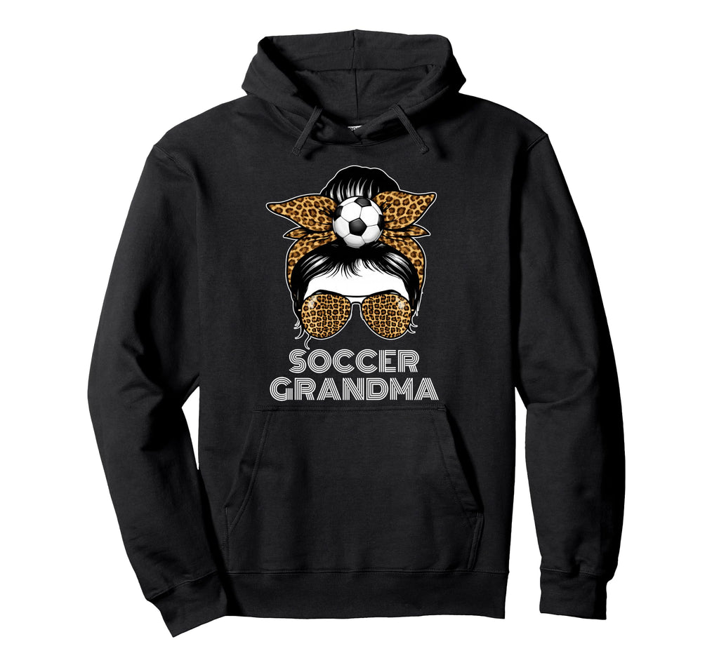 Funny Soccer Grandma Leopard Messy Bun Hoodie - Unique Graphic for Adults