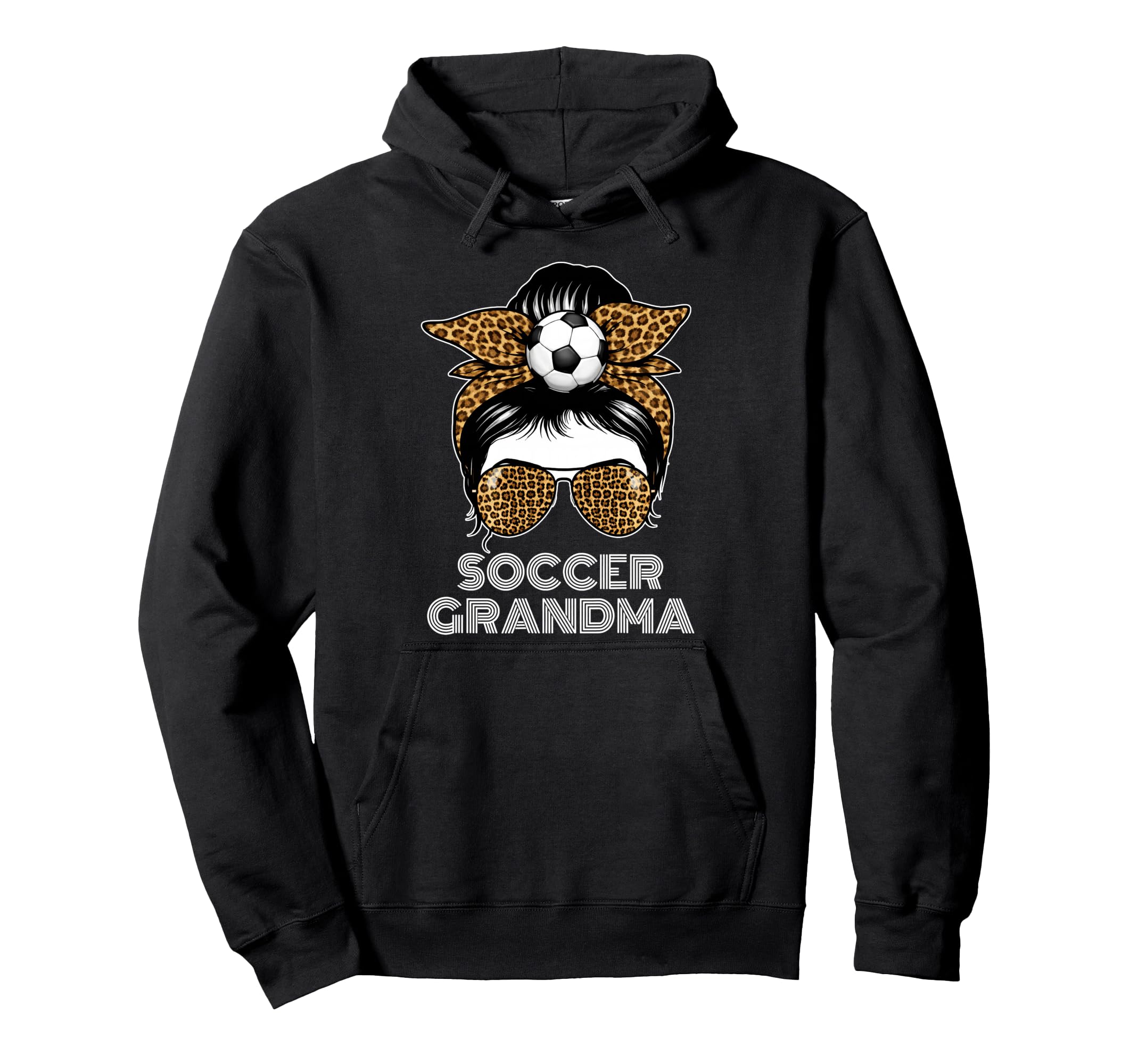 Funny Soccer Grandma Leopard Messy Bun Hoodie - Unique Graphic for Adults