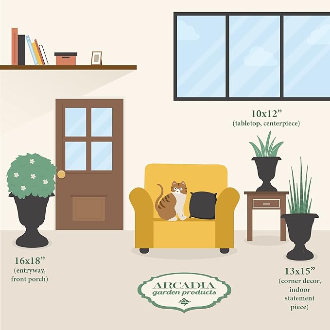 PL10BK Classic Traditional Plastic Urn Planter Indoor/Outdoor, 15" x 13", Black