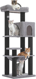 Large Cat Tree with Reinforced Scratching Posts (φ3.1in) for Big Adult Cats 30 lbs, 57.8" Heavy Duty Cat Tower with Larger Hammock and Condo, Cat Furniture for Maine Coon, Plush,Black