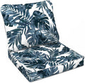 LVTXIII Outdoor Deep Seat Cushion Patio Seat and Back Cushion Set Seasonal Chair Cushion with Removable Cover and Adjustable Buckle for Home and Garden, 22"x22"x4", Palms Blue
