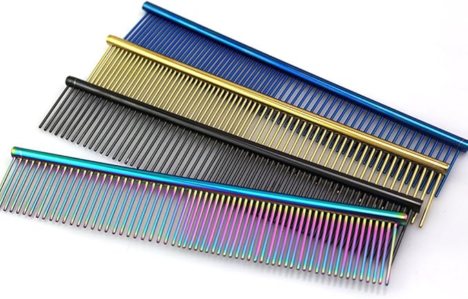 ZoCr Stainless Steel Pet Comb for Dogs Cats, Pet Grooming Comb with Different Spaced Rounded Teeth (Silvery)