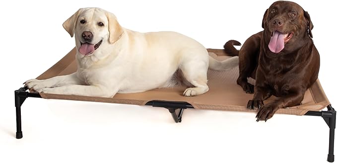 K&H Pet Products Outdoor Elevated Dog Cot, Cooling Raised Bed with Waterproof Breathable Mesh for Large Dogs, Portable Place Bed with Heavy-Duty Metal Frame, Oversized Hammock Style - Jumbo Tan