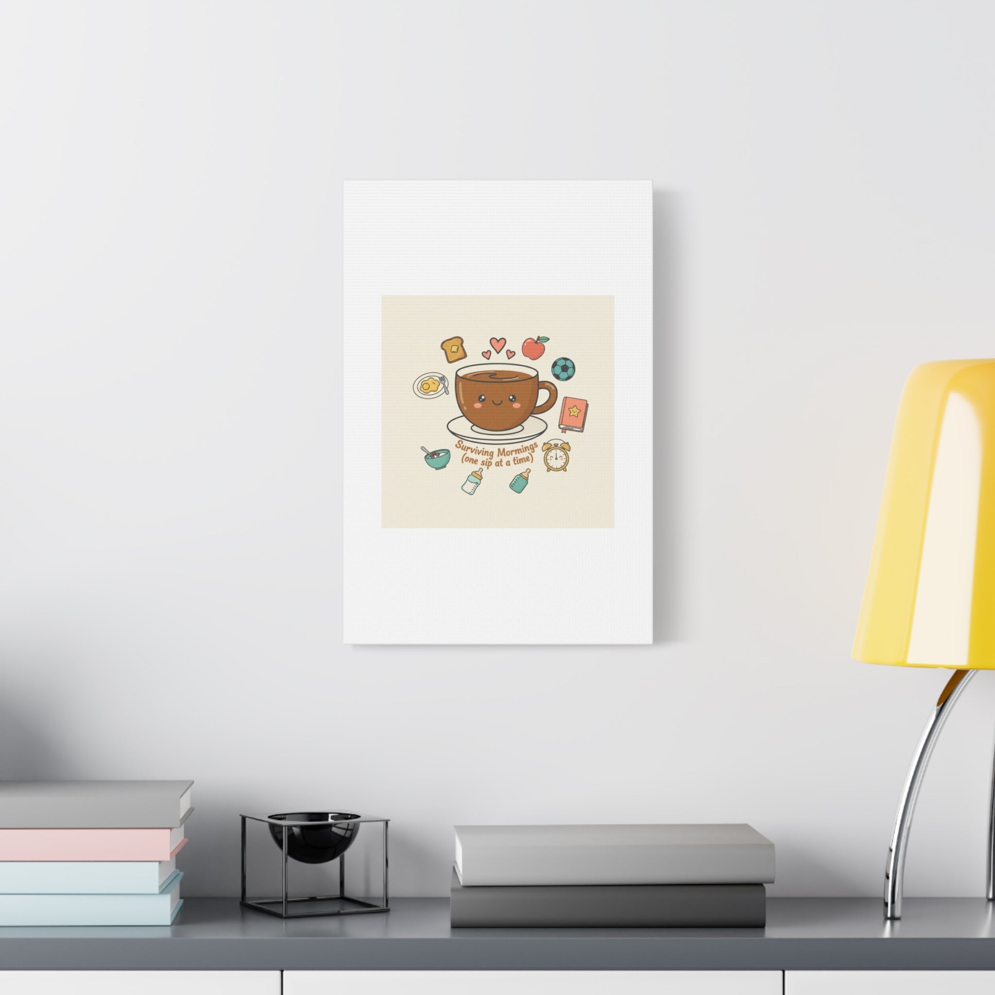 Surviving Mornings (One Sip at a Time) Canvas | Parenting Morning Humor, Coffee & Kids