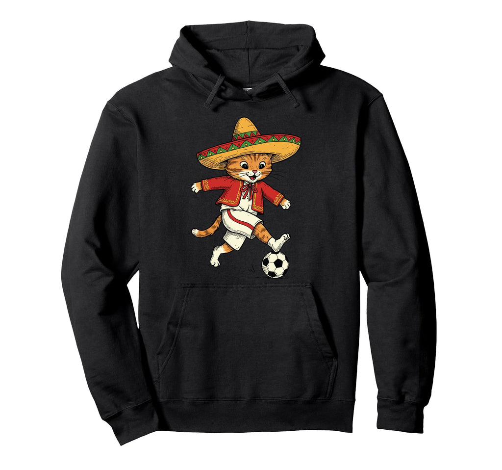 Mexican Soccer Cat Sombrero Football Hoodie - Trendy Graphic for Adults
