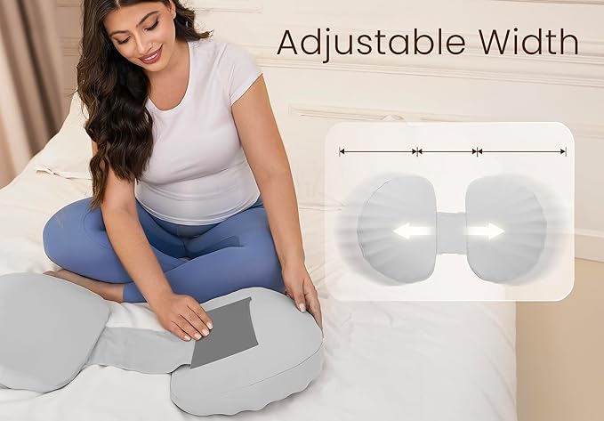 Pregnancy Pillow for Sleeping Memory Foam Pillow for Side Sleeper, Maternity Pillow Support for Back, Belly, HIPS for Pregnant Women, Portable and Adjustable Travel Wedge Pillow (CoolingSilk Grey)