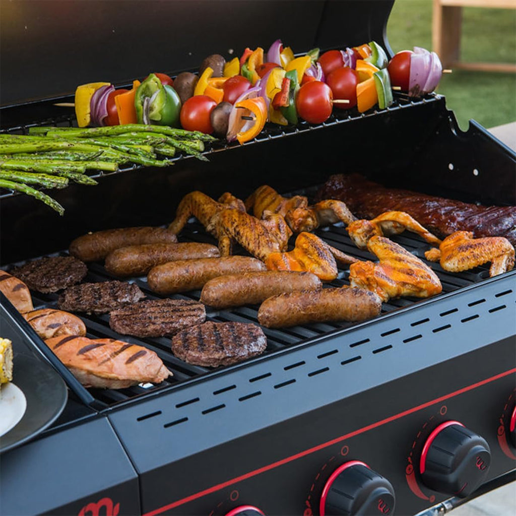 720-0982 5 Burner Propane Barbecue Gas Grill, Side Shelves with Hooks, for Outdoor Cooking, Patio, Garden Barbecue Grill, 50000 BTUs, Open Chart, Black