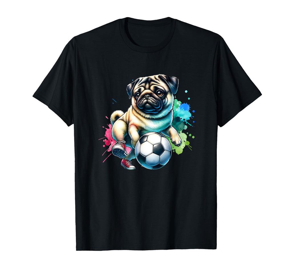 Pug Dog Soccer Champion Fan Ball T-Shirt - Casual Everyday Wear for Adults