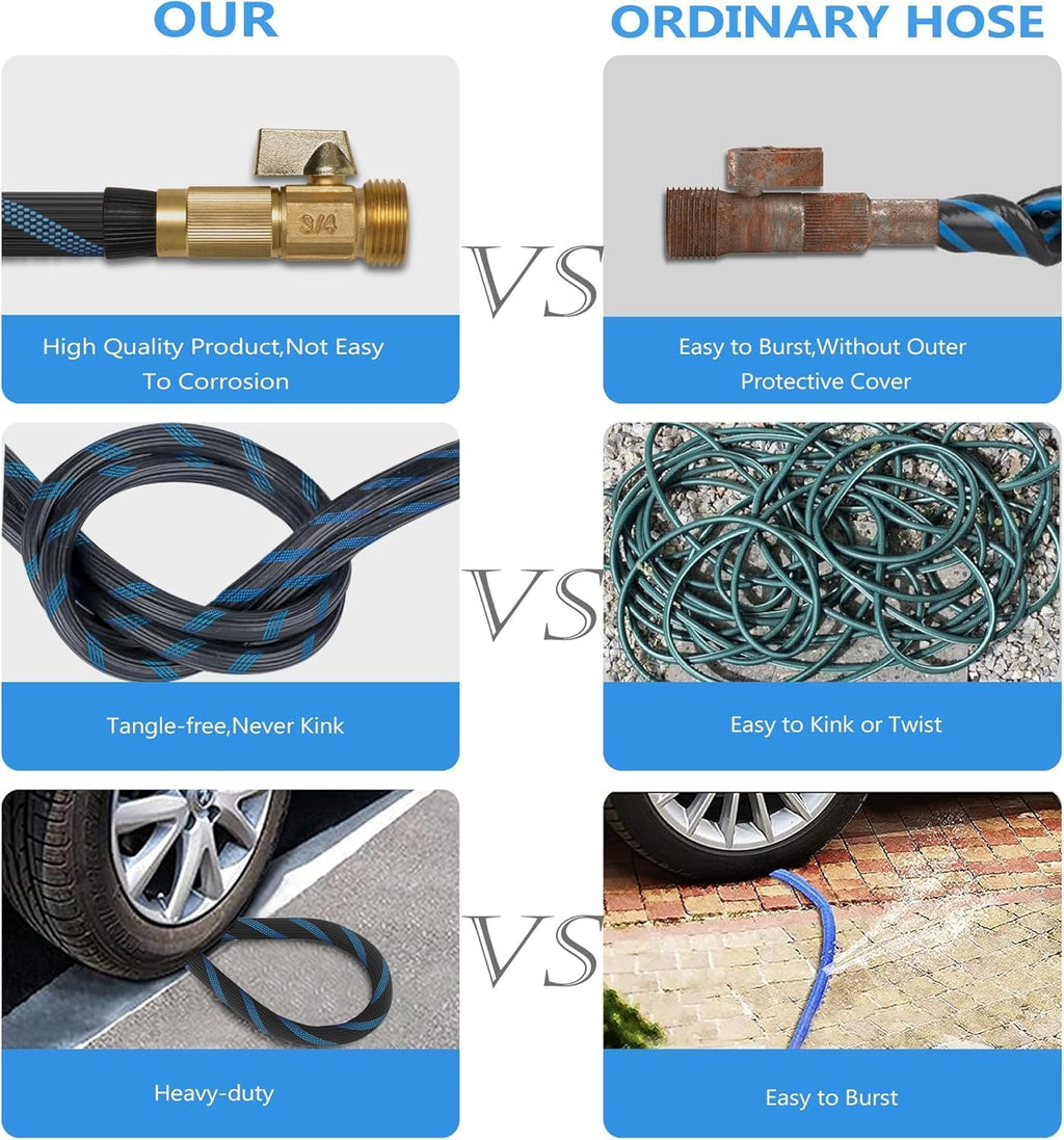 Garden Hose 50 ft -Heavy Duty Water Hoses - Flexible&Lightweight Car Washing Pipe with Strain Reliefs,Kink-free Rubber Hoses with Spray