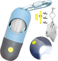 Dog Poop Bag Dispenser with Built-in LED Flashlight and Metal Clip for Leash, Pet Waste Bag Holder, Dog Walking Accessory (Blue)