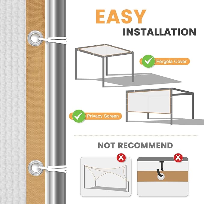 VICLLAX Shade Fabric Sun Shade Cloth with Every 2 FT Grommets for Patio Garden Pergola Cover Canopy 18x20 FT, Cream