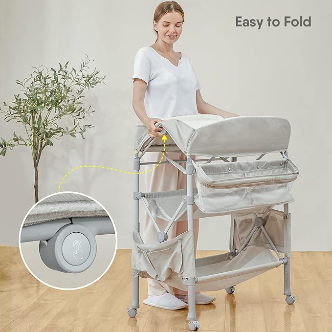 BabyBond Portable Baby Changing Table, Foldable Diaper Changing Table Dresser Waterproof Height Adjustable Changing Station for Infant and Newborn(Beige)