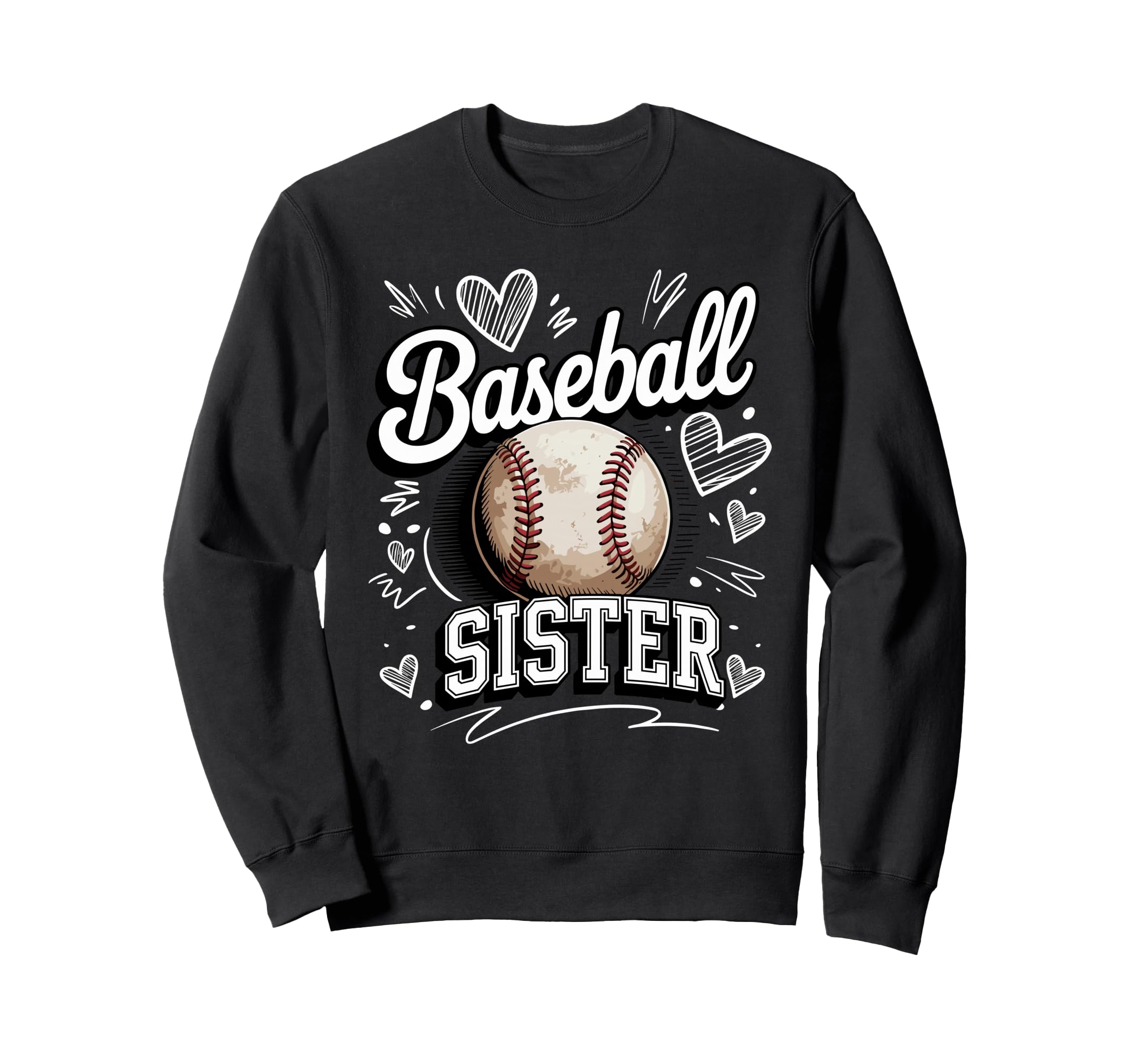 Baseball Sister Heart Doodle Game Sweatshirt - Unique Graphic Men Women
