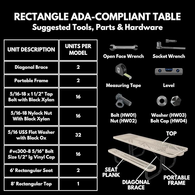 Coated Outdoor Furniture Heavy-Duty Portable ADA-Compliant Outdoor Picnic Table, Expanded Metal Patio Dining Furniture Made in America (8ft Rectangular, Both-Side Handicap, Textured Light Blue)