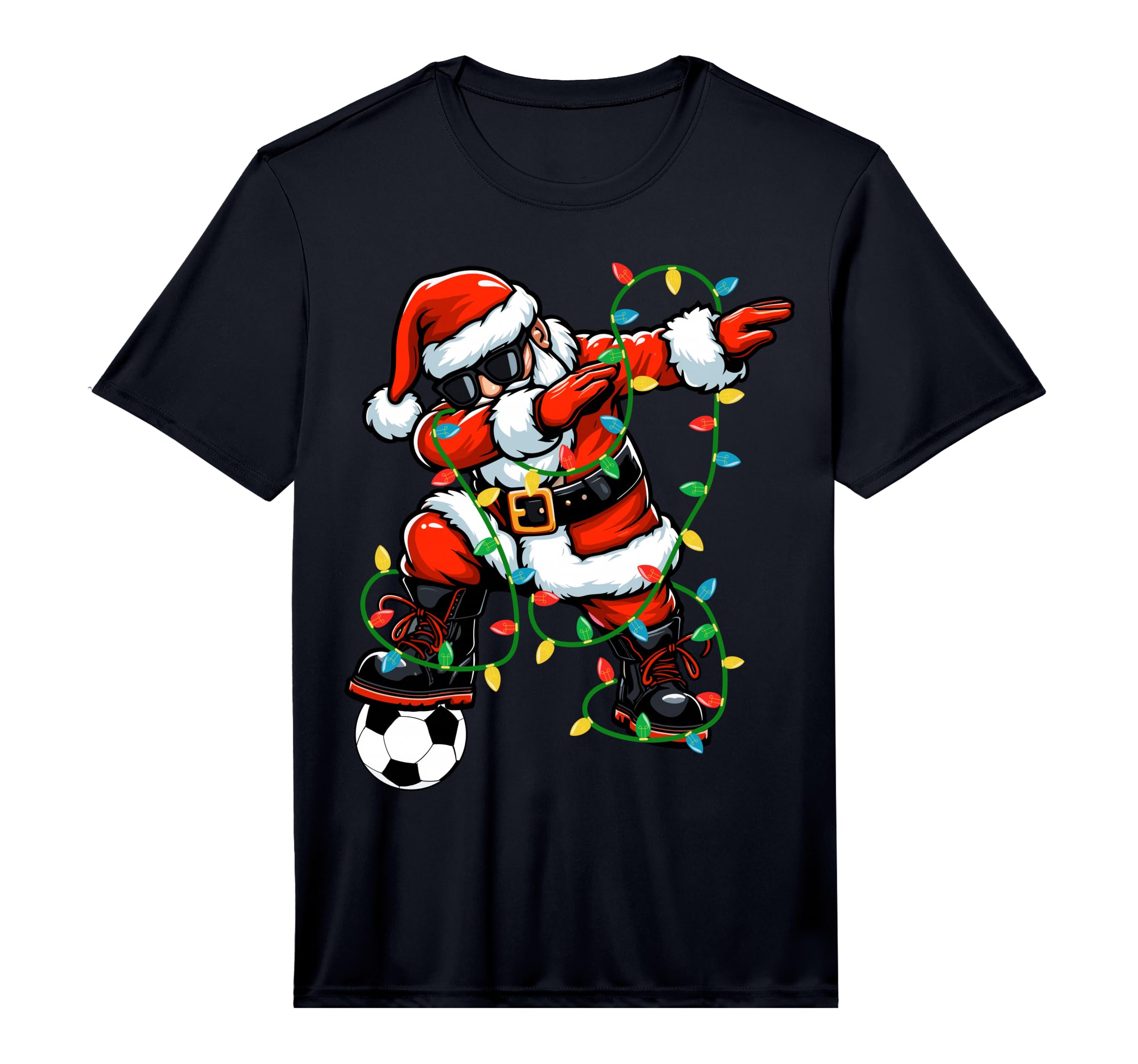 Dabbing Santa Soccer Lights Soccer T-Shirt - Minimalist Print Unisex
