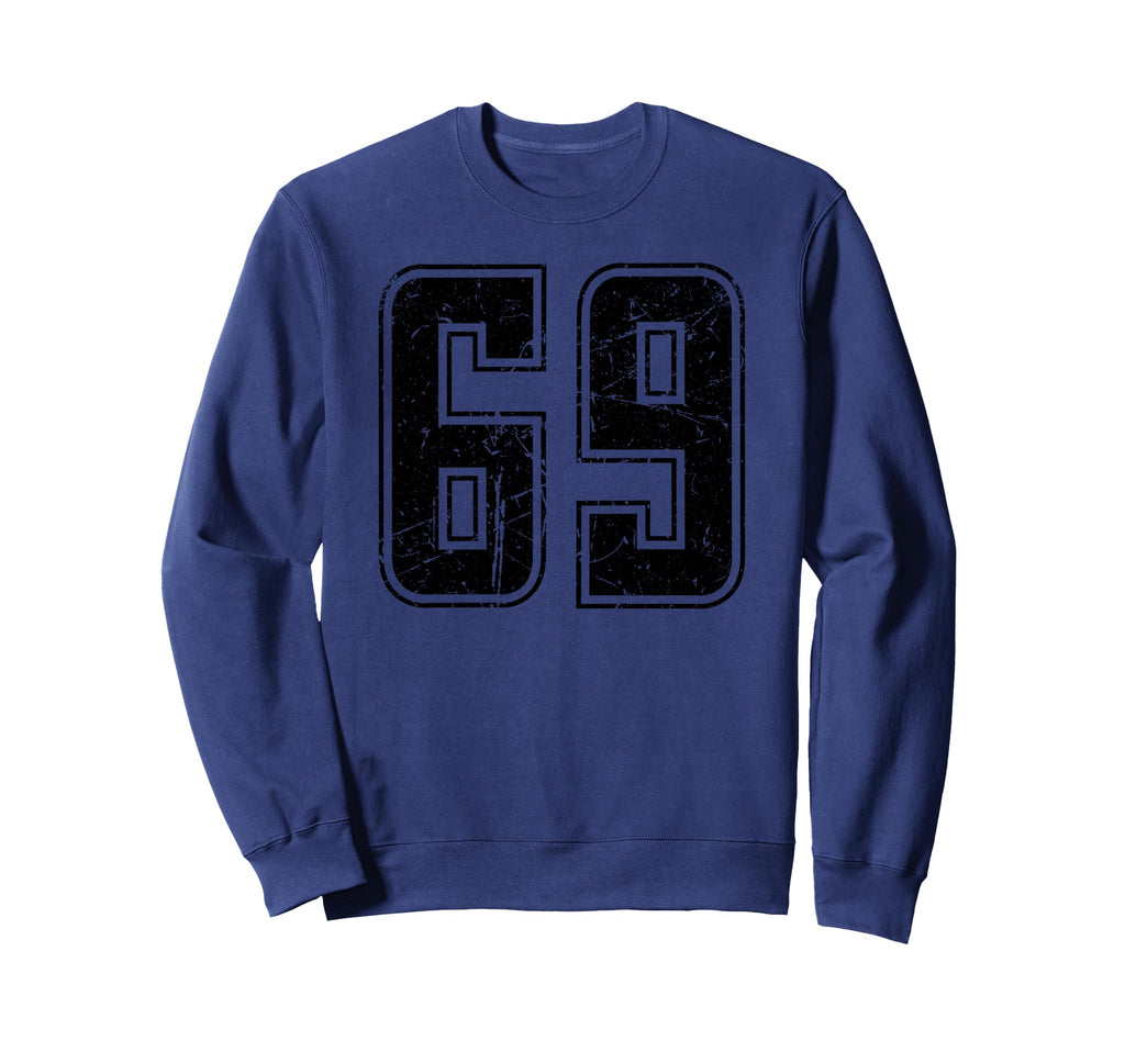 Number 69 Distressed Grunge Jersey Team Sweatshirt - Trendy Graphic Unisex