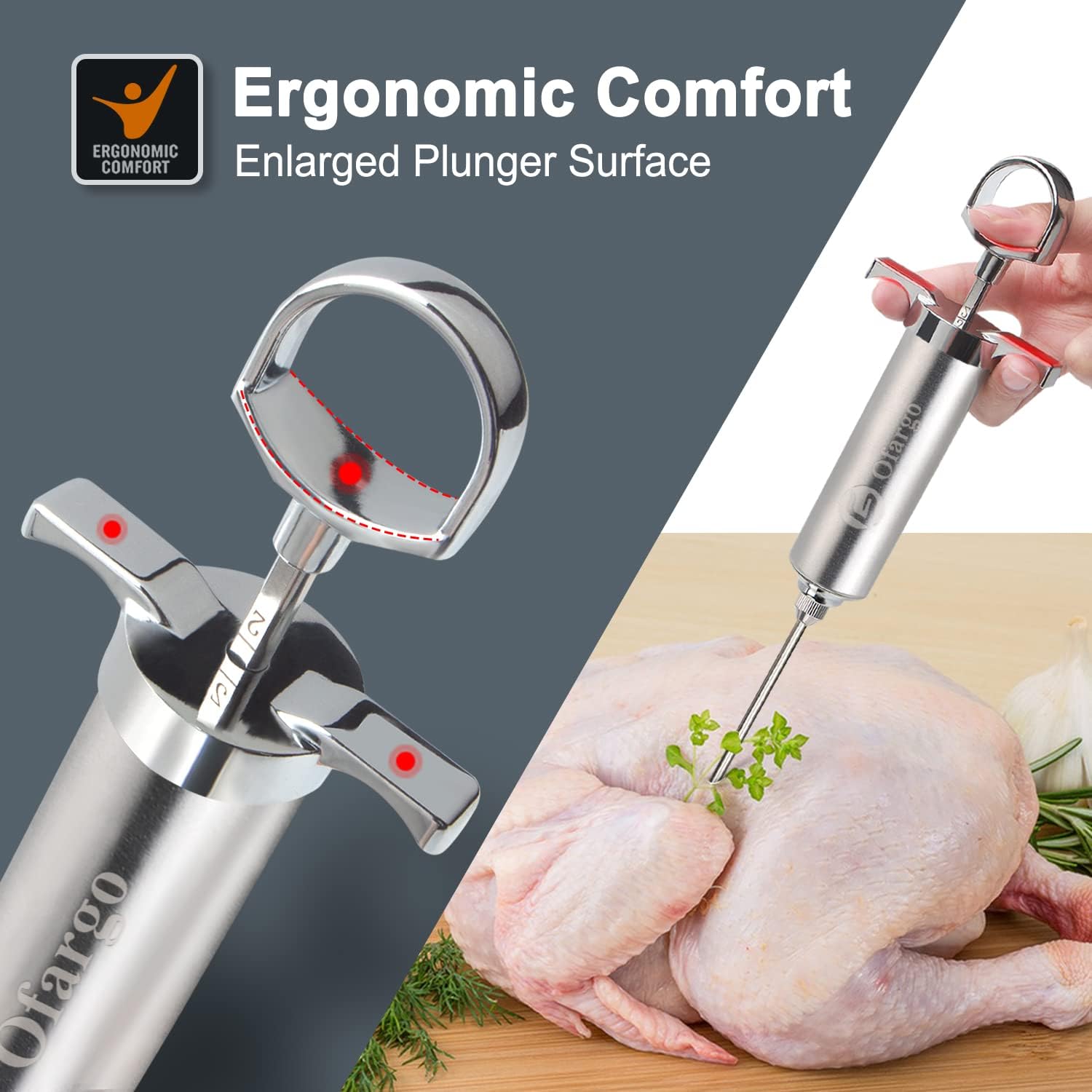 Meat Injector, Meat Injectors for Smoking with 3 Marinade Food Injector Syringe Needles, Injector Marinades for Meats, Turkey, Brisket; 2-oz Capacity