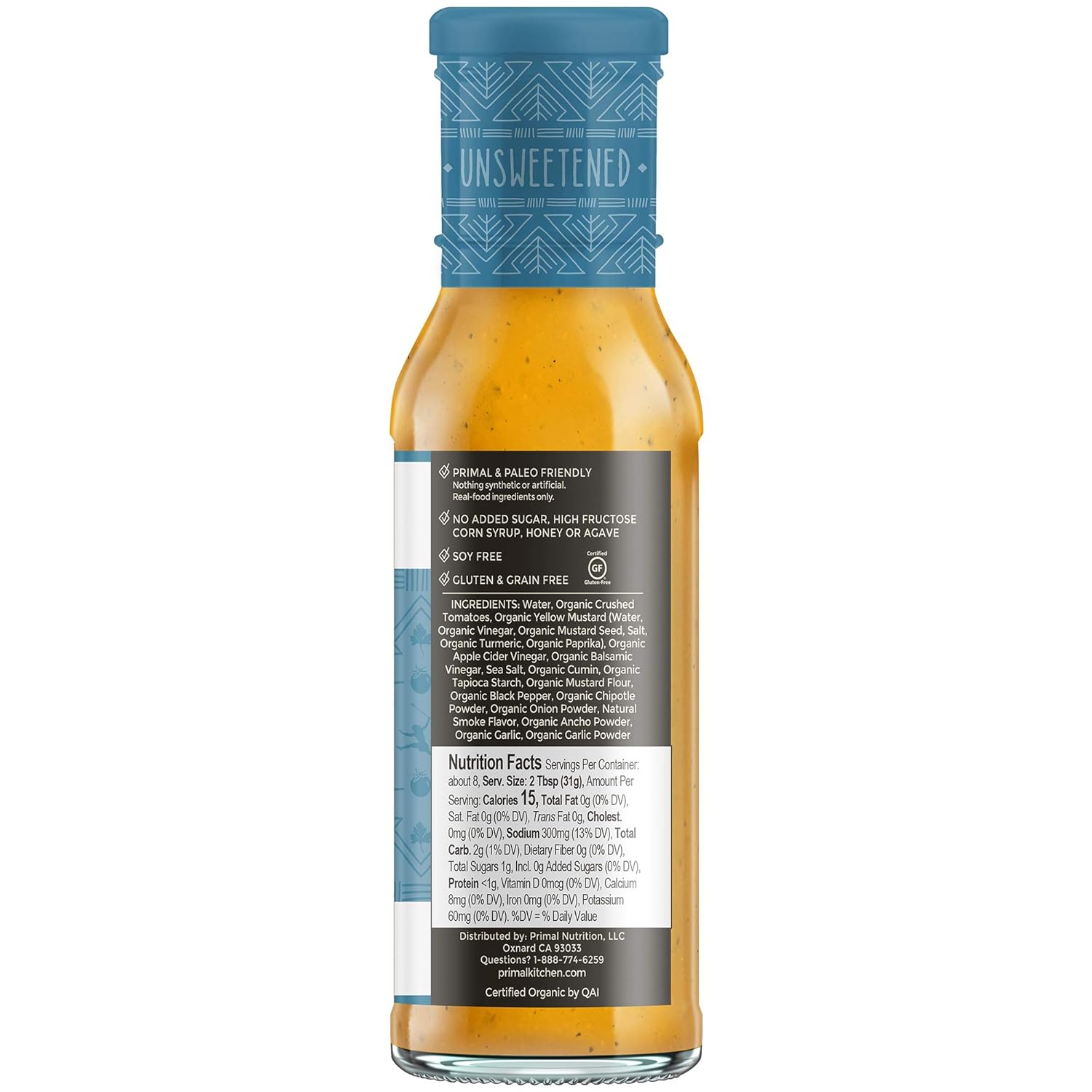 Primal Kitchen Golden BBQ Sauce, Unsweetened, Pack of 6, 8.5 Oz. Bottles
