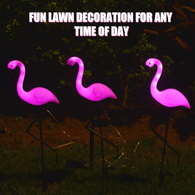 Flamingo Solar Lights,Outdoor Pink Flamingo Stake Light,Solar Powered Garden Lights,Yard Art Decor,Outdoor Garden Decorations,Outside Stick Lights,Outdoor Lights Waterproof (3pcs)