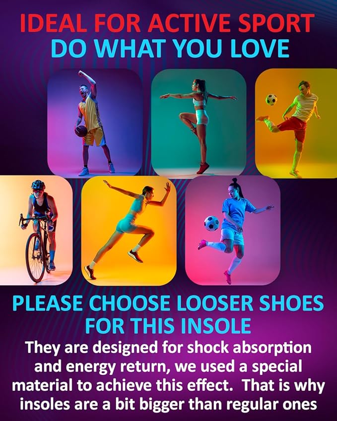 Sport Shock Absorbing Insoles - Athletic Shoe Cushioning Inserts for Men and Women - Ideal for Active Sports Running Training Hiking - Neutral Arch Good for Sneakers Shoes (S, Indigo)