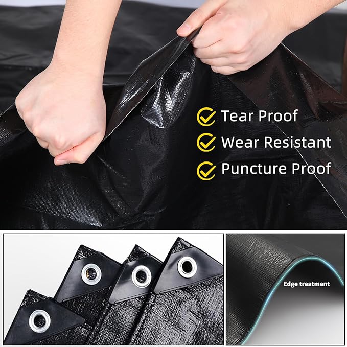 TEZONG Pond Liner,25x30Ft Pond Liners for Outdoor,28Mil PE Black Koi Fish Pond Liner,Reinforced Pond Underlayment for Water Garden,Waterfall,Fountain