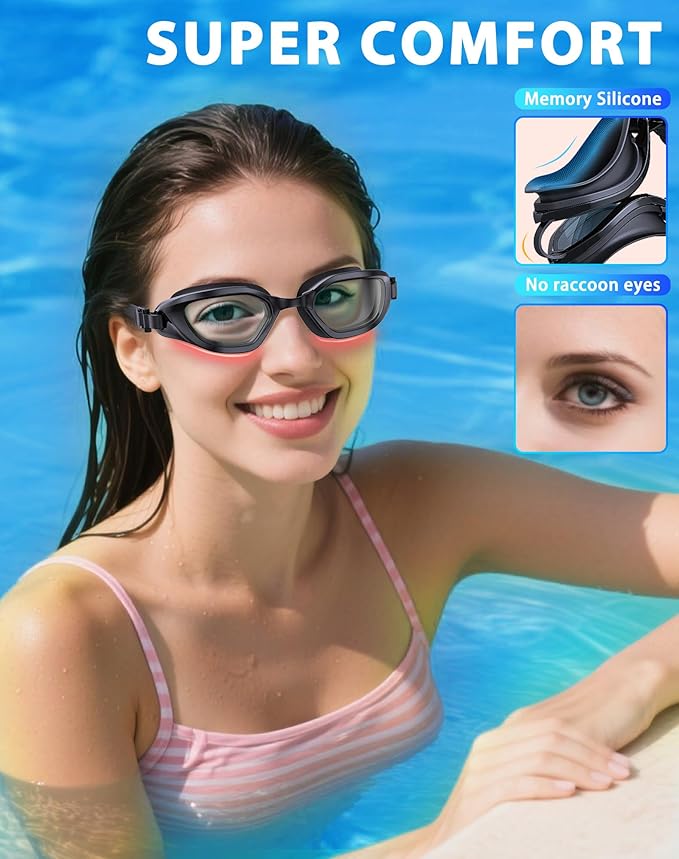 Swim Goggles, Unisex Adult Swimming Goggles Anti Fog Anti UV No Leakage Wide View for Men Women Youth
