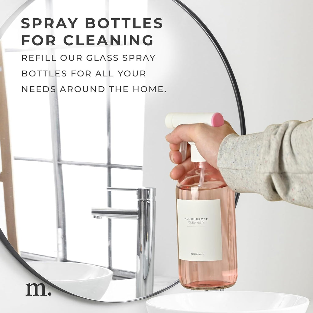 MaisoNovo Spray Bottle for Hair - 16.9 fl oz Pink x 2 with 16 Labels
