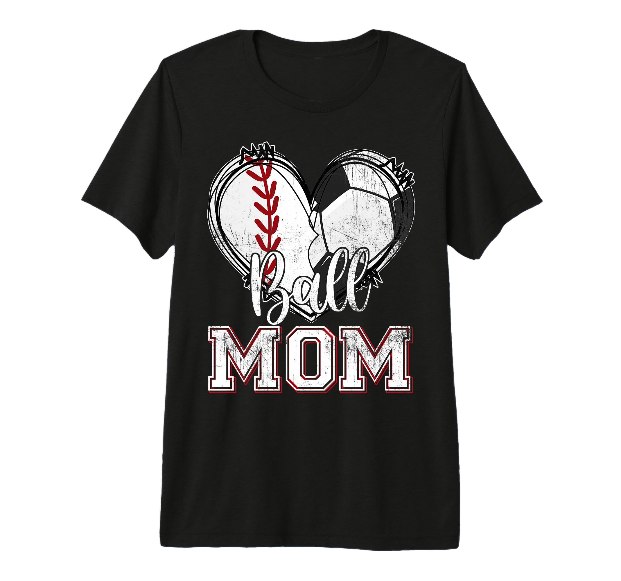 Ball Mom Baseball Soccer Heart Mom Both T-Shirt - Graphic Print Unisex