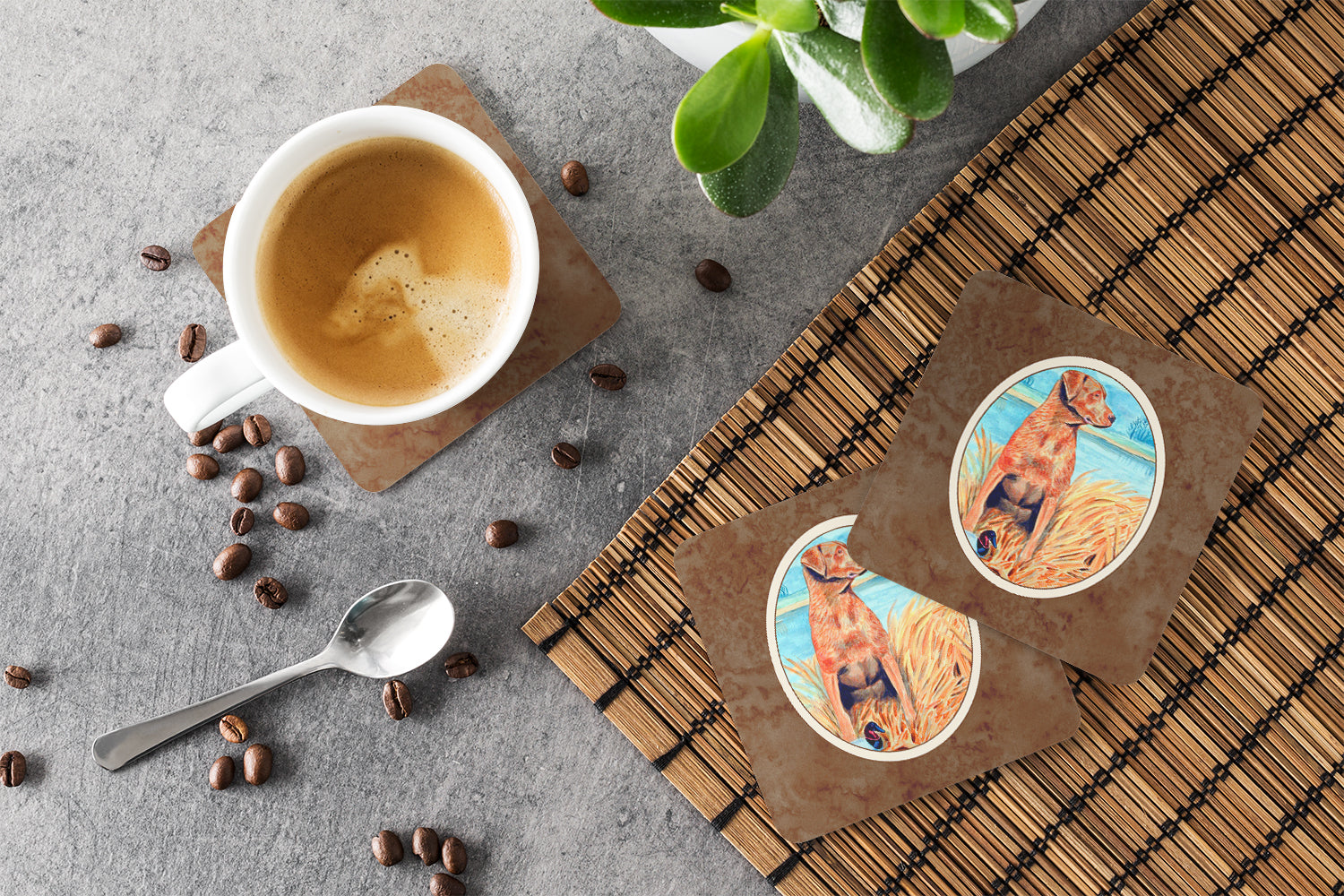 Chesapeake Bay Retriever Foam Coasters Set of 4 Cup Coasters for Indoor Outdoor, Tabletop Protection, Anti Slip, Mouse pad Material