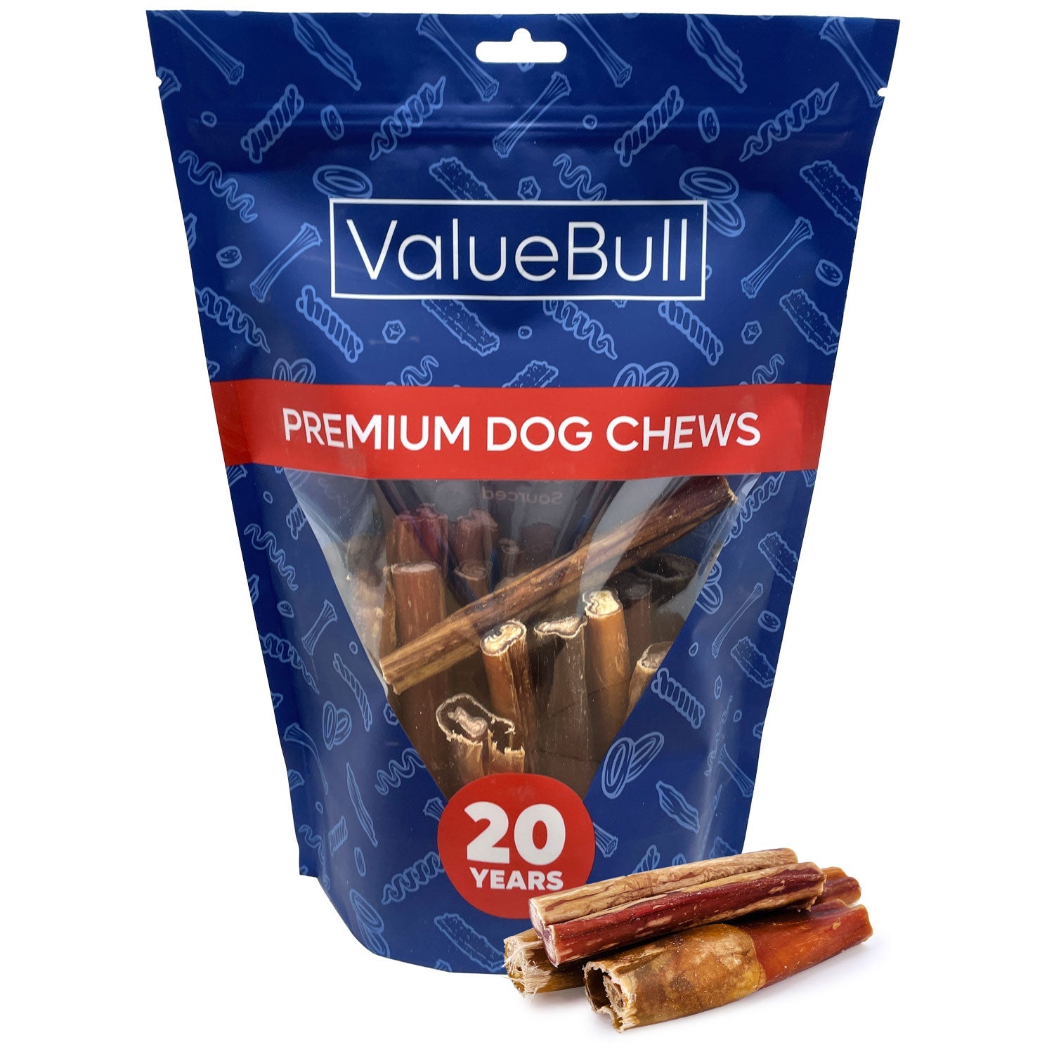 ValueBull Bully Sticks for Large Dogs, Thick 4-6 Inch, Varied Shapes, 25 Count
