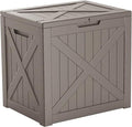 32 Gallon Outdoor Deck Box,Storage Lockable Waterproof Patio Furniture,Garden Tools,Cushions,Pool Accessories Outside Storage Resin Box(Light Brown)