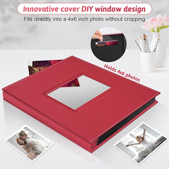 Popotop Photo Album 4x6 500 Pockets with Leather Hardcover Cover, Large Photo Album Binder Book with 50Pcs Pages for Family Travel Wedding Baby Gifts