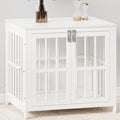 26 Inch Heavy Duty Wooden Dog Kennel End Table with Double Door Design and Secure Locks, Indoor Pet Crate Furniture for Small Dogs, Decorative Home Cage Design,White