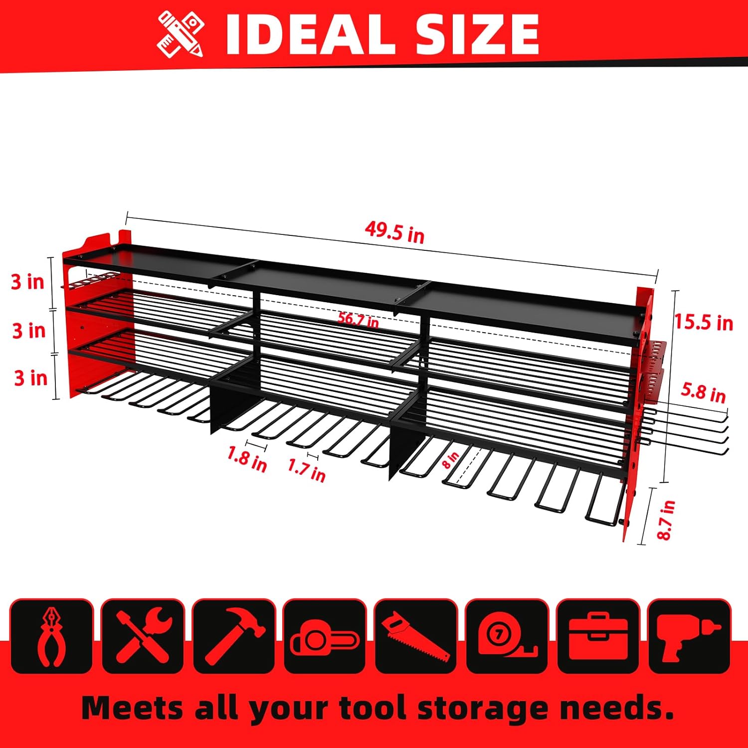 Power Tool Organizer Wall Mount with 12-Drill Holders-800Lbs Load Heavy Duty Metal 4-Layers Garage Storage and Organization Adjustable Battery Tools Rack Utility Racks Gifts for Men
