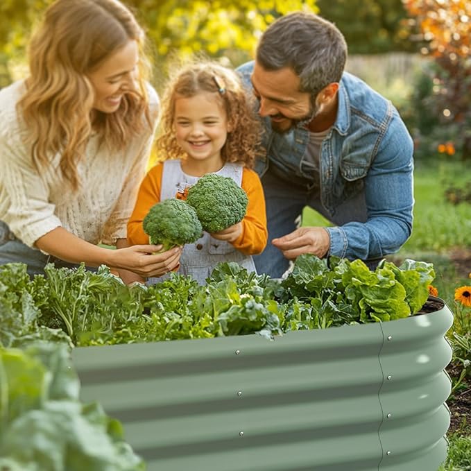 8x2ft Oval Galvanized Raised Garden Bed Kits 16" Tall Outdoor Large Metal Modular Planter Box 9-in-1 Raised Beds for Gardening,Vegetables,Fruits,Flowers & Herbs (Green)
