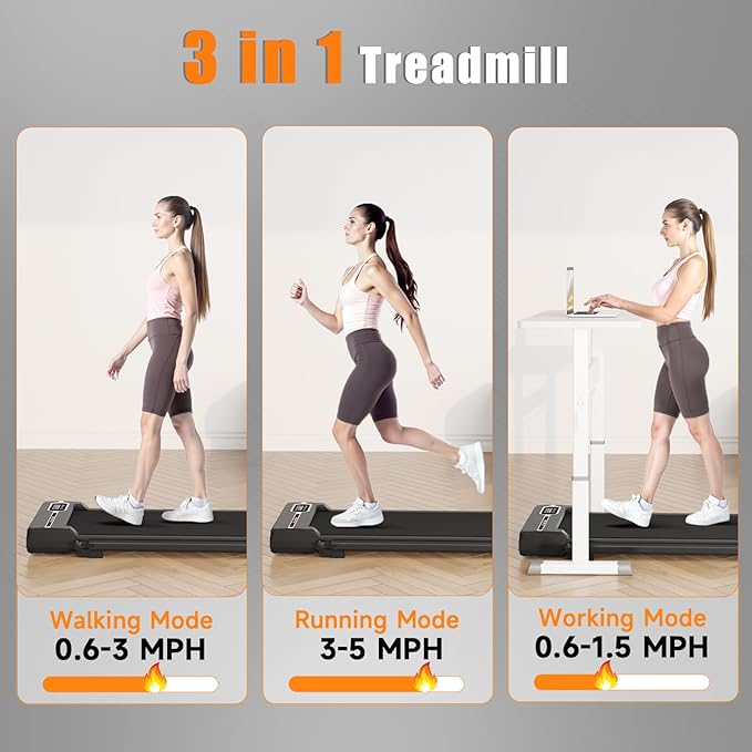 Incline Walking Pad with Handle Bar, Folding Treadmill Foldable Portable Under Desk for Home Office, Ultra Quiet <45dB, Safety Lock, 300+ LB Capacity