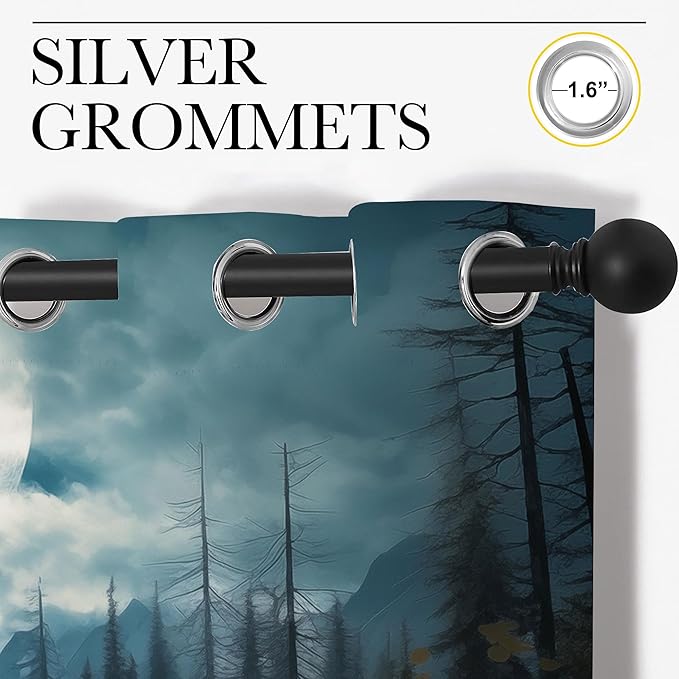 Wolf Blackout Curtains for Boys Girl Bedroom Decor,Dreamy Forest Full Moon Wolf Pack Thermal Insulated Grommet Drapes Darkening Window Curtain for Living Room Home 42x63 inch