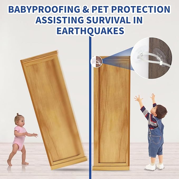 15 Pair Furniture Anchors for Baby Proofing, No Drill Upgraded Self-Adhesive Secure 168 Pound Furniture Prevent Falling Anti Tip Earthquake Straps for Child Safety