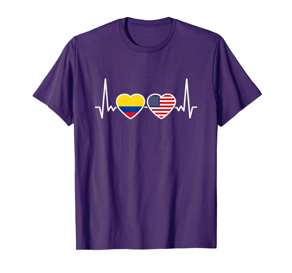 Colombia Usa Heartbeat Flag American T-Shirt - Custom Art Print Men Women