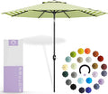 Midtown Umbrellas The Lean 8 Feet Outdoor Umbrella With Terylast Pear Stripes (Green/White Stripes) Polyester Fabric - Auto-Tilt Aluminum Frame Patio Umbrella For Deck, Garden, Pool - Black Pole
